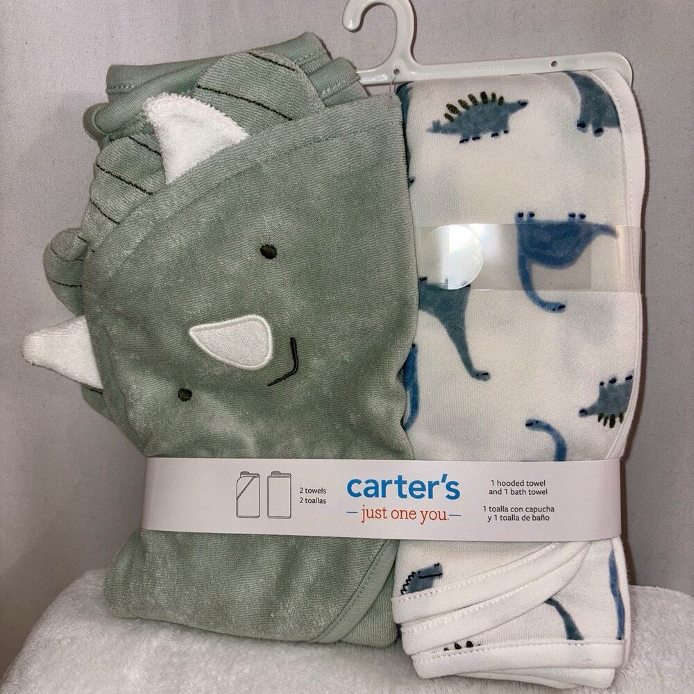 Carter’s 2-Pack Towel Set Dinosaur Hooded Towel + Bath Towel Baby Toddler Kids